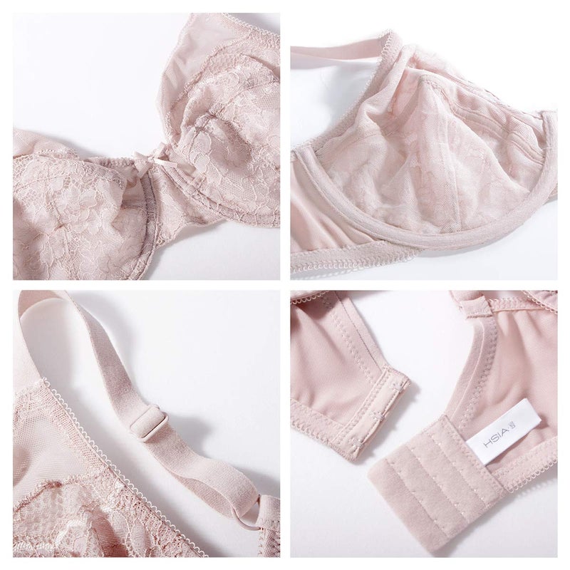 HSIA Minimizer Bras for Women Enchante Full Coverage Underwire Bras Plus Size Lifting Floral Lace Bra for Heavy Breast Dark Pink - Image 5